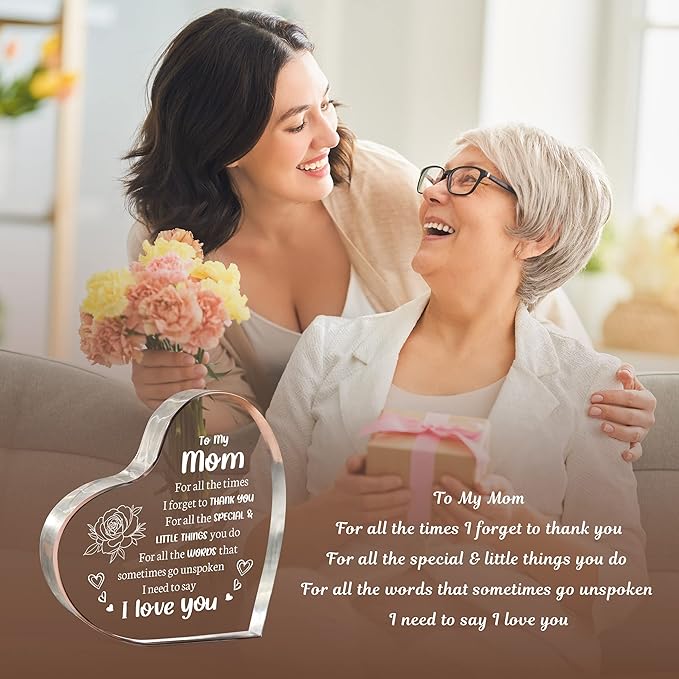 Mom Gifts for Mother's Day, I Love You Mom Acrylic Keepsake - Birthday Gifts for Moms from Daughter Son, Best Christmas Idea
