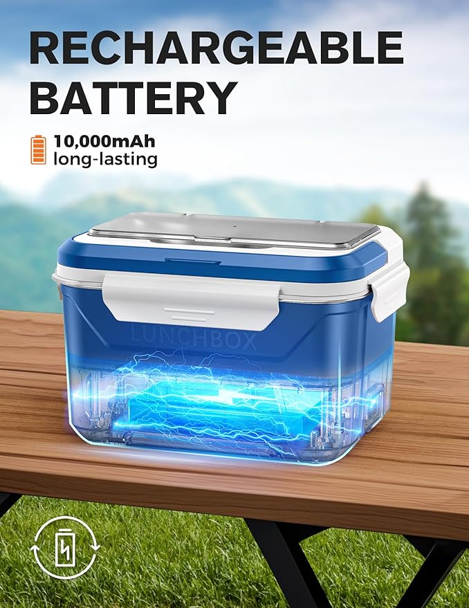 EAST OAK Cordless Electric Lunch Box for Adults, Heated Lunch Box Battery Powered with Automatic Heating, 5.5 Cups Self Heating Lunch Box Cordless with Removable Tray Divider