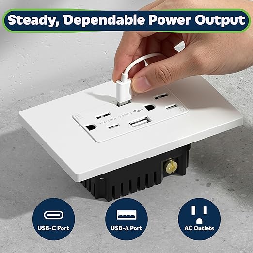 TOPGREENER USB Outlet, Type C & Type A USB Wall Outlet, 15 Amp Tamper Resistant Receptacle Plug, Charging Power Outlet with USB Ports, Wall Plate Included, UL Listed, TU21536AC-W-6PCS, White, 6 Pack
