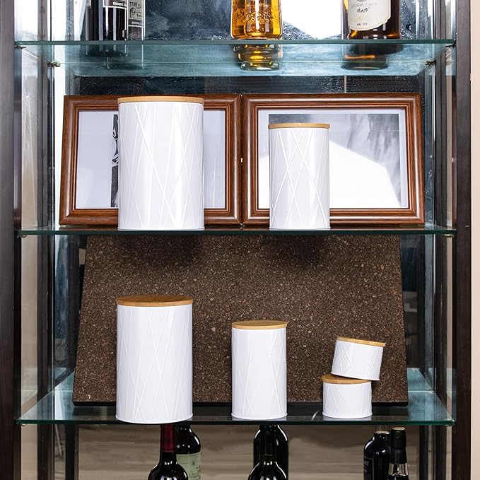 FavorFlavor Kitchen Storage Containers for Countertop Set of 6,Food Containers with Airtight Lids,Flour and Sugar Storage Containers,White Canister Set for Coffee and Tea,Farmhouse Kitchen Decor