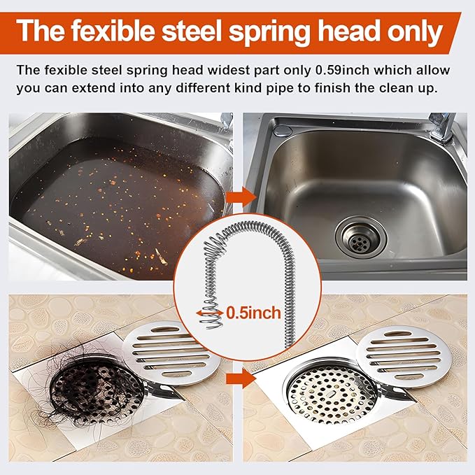 35ft Drain Snake Auger, Plumbing Snake With Drill Adapter, Heavy Duty Flexible Sink Steel Plumbing Auger Bathroom Hair Clog Removal Tool, Manual Or Powered - No auto retract or feed
