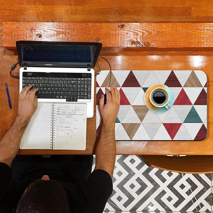 Arttown Coffee Mat for Countertops, Minimalist Modern Geometric Patchwork Red Dish Drying Mat 2 Pcs for Kitchen Bar Accessories, Coffee Maker Espresso Machine Dish Rack Hide Stain Rubber 12x19in