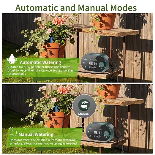 Solar Drip Irrigation System Kit, Auto Plant Waterer for 15 Pots | 3W Solar Powered Automatic Self Watering Device, 22 Programmable Timer Modes, Anti-Siphon, Outdoor Balcony