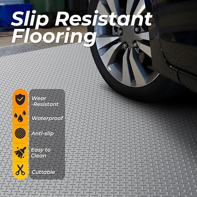 Geemax 7.8 x 22 FT Garage Floor Mat, 2.8mm Thickness Diamond Plate Vinyl Garage Flooring Roll for Under Car, Large Size 172 SQFT for Large SUVs, MPV, Pickup Truck, RV
