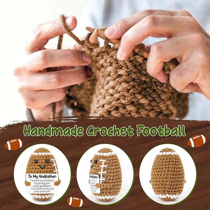 BiuNiuring Mini Funny Godfather Gifts from Godkids, Handmade Crochet Mini Football Godfather Birthday Gifts from Godchild Goddaughter Godson, Goddad Present for Father's Day Cute Desk Decor