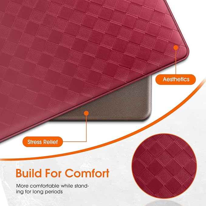 TranquilRelax Kitchen Mats, 2PCS Kitchen Rugs, Cushioned Anti Fatigue Kitchen Mats for Floor, Non-Slip Standing Desk Mat, Waterproof Kitchen Rug Set for Kitchen Floor Office,17.3"×30"+17.3"×59" Red