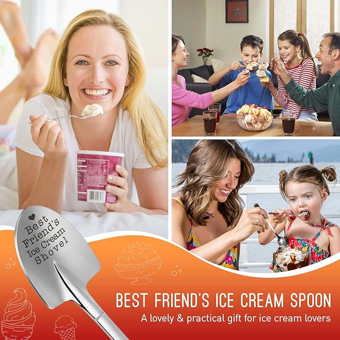 Best Friends Ice Cream Shovel, Friendship Present for Her/Him, Funny Mothers Day Birthday Gifts for Women Friend, Sister, Romantic Dessert Spoon Gift for Girlfriend Boyfriend Partner Wife Husband