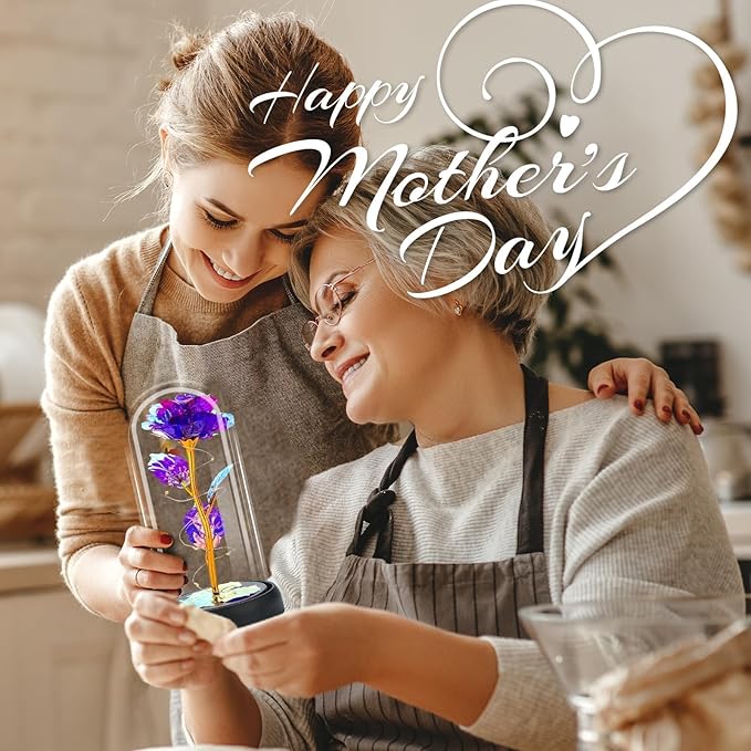 Otlonpe Mothers Day Flowers Gifts for Mom from Daughter Son, Preserved Forever Glass Light Up Rose Gifts for Grandma Wife Women Girlfriend Sister, Teacher Appreciation Graduation Gift for Her (Purple)