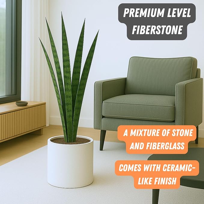 Fox & Fern Large Indoor Planter, Modern Large Plant Pot for Indoor or Outdoor, UV and Frost Resistant - 10 Inch, Matte White Flower Pot with Drainage Plug, Lightweight
