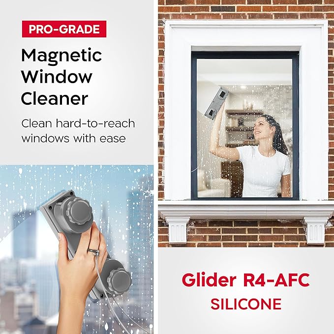 Tyroler Magnetic Window Cleaner Tool | The Silicone Glider R-4 AFC Fits Windows 0.4"-1.8" Thick | Double Sided Outside Window Cleaner Tool | Adjustable Control