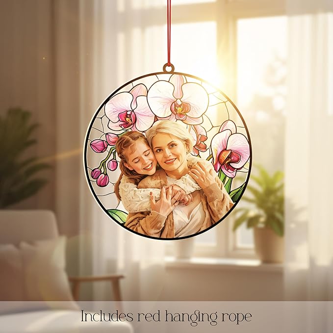 Personalized Photo Suncatcher, Unique for Mom, Grandma, Women, 20 Background Options, Thoughtful Keepsake Gift for Family