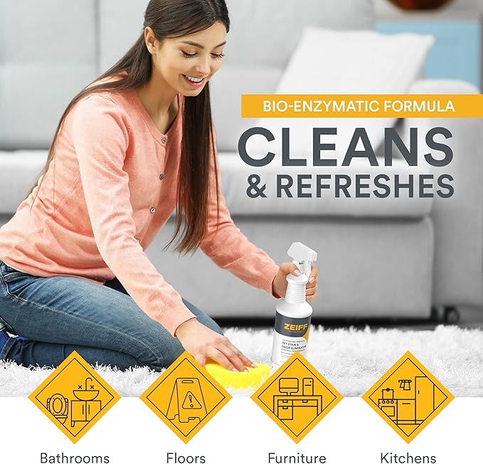 Zeiff Pet Stain and Odor Remover - Pet Odor Eliminator for Home and Professional Use - Carpet Stain Remover - Pet Urine Enzyme Cleaner for Dog and Cat Pee, Feces, and Fluids - 1 Gallon, 2 Pack