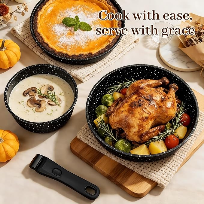Pots and Pans Set - Non Stick 25 Pieces Cookware Set Pots and Pans with Detachable Handles, Includes Pans, Pots, Utensils, Trivets for Hot Dishes, Lids, Space-Saving Cookware