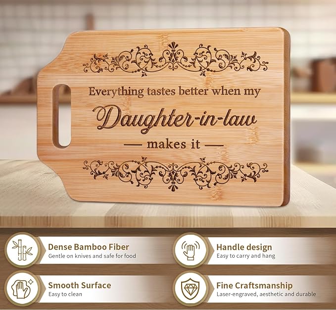 AceThrills Daughter in Law Mothers Day Gifts for Daughter in Law Birthday, Christmas - Engraved Bamboo Cutting Board (Everything Tastes Better)