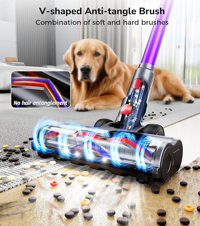 Cordless Vacuum Cleaner, 600W 50Kpa 70 Mins Cordless Stick Vacuum, Self-Standing Wireless Vacuum with Touch Screen, Anti-Tangle Rechargeable Vacuum Cleaners for Home/Pet Hair/Carpet