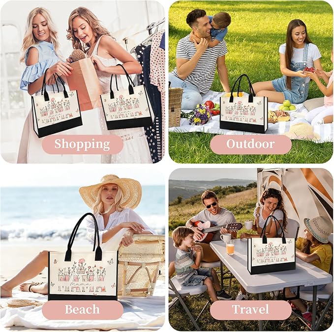 Mothers Day Gifts for Mom from Son Daughter- Large Canvas Tote Bag for Women New Mom Gifts, Floral Print Beach Bag Mama Gift for Mother's Day Birthday