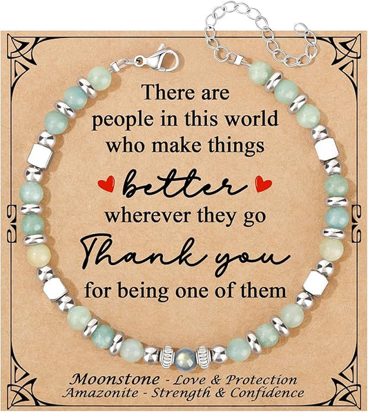 JoycuFF 𝗚𝗶𝗳𝘁𝘀 𝗳𝗼𝗿 𝗪𝗼𝗺𝗲𝗻 𝗠𝗼𝗼𝗻𝘀𝘁𝗼𝗻𝗲 𝗕𝗿𝗮𝗰𝗲𝗹𝗲𝘁 Amazonite Colorful Imperial Jasper Stainless Steel Beads Bracelets, Mothers Day Birthday Christmas Valentines Graduation Gifts