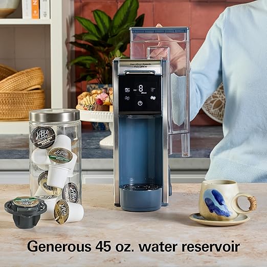 Hamilton Beach FlexBrew Advanced 4-in-1 Single Serve Hot & Iced Coffee Maker with Removable 45 oz. Water Reservoir, Use Pod Packs and Grounds, Fast Brewing, Kitchen Makeover Blue