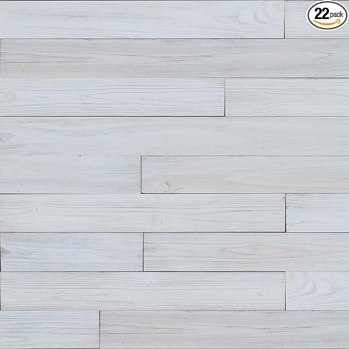 Peel & Stick Wood Planks for Walls - Real Wood Wall Panels, DIY Easy Application, Rustic Reclaimed Paneling - White Wash, 10.5 sq. ft