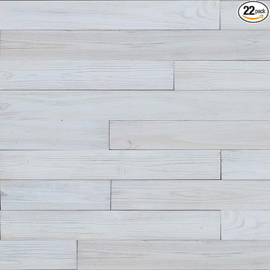 Peel & Stick Wood Planks for Walls - Real Wood Wall Panels, DIY Easy Application, Rustic Reclaimed Paneling - White Wash, 10.5 sq. ft