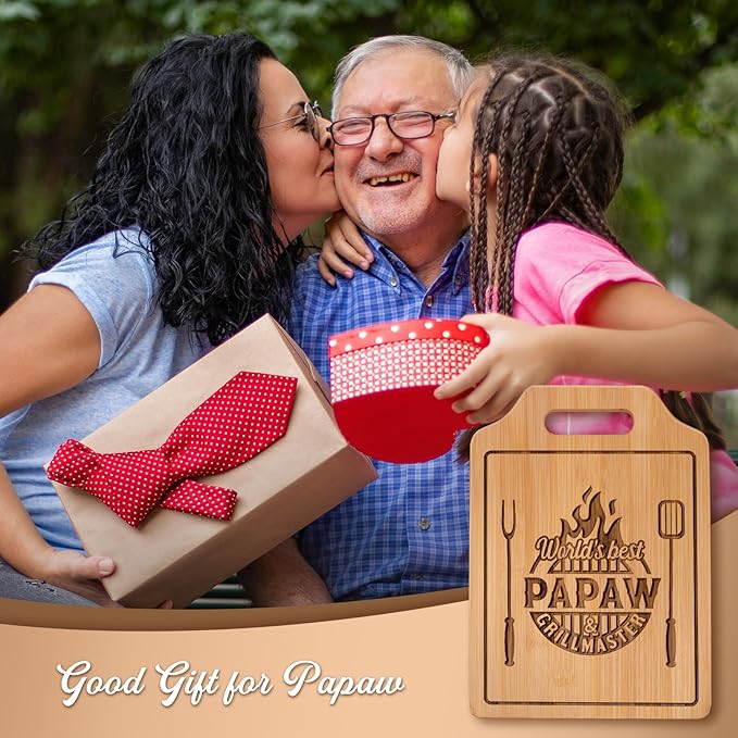 AceThrills Papaw Gifts for Papaw Birthday, Christmas, Fathers Day - 12.3"L × 8.7"W × 0.4"Th Engraved Bamboo Cutting Board