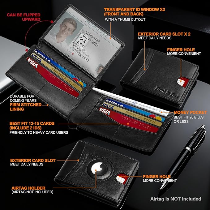 Wallet for Men Slim RFID Blocking Bifold Carbon Fiber,Minimalist Small Compact Front Pocket Credit Card Holder,Thin Mens Leather Wallets Smart Security With 2 ID windows 1 Cash (Oil Wax Black)