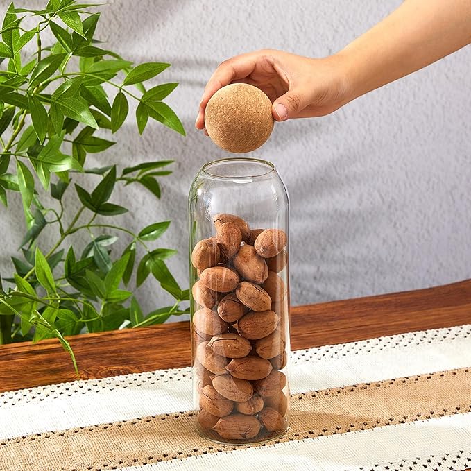Suclain 6 Pcs Glass Jars with Cork Ball Lid Farmhouse Kitchen Canisters Coffee Bar Countertop Container Rustic Storage Jars for Bean Nut Sugar Coffee Tea Organizer Housewarming Gift (40/25/17oz)