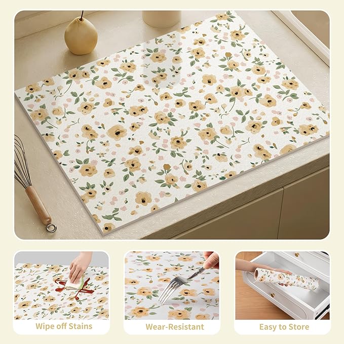 Ditsy Floral Coffee Tea Mat Absorbent Bar Accessories, Fit Under Espresso Machine Coffee Maker (Ditsy Blooms,Yellow)