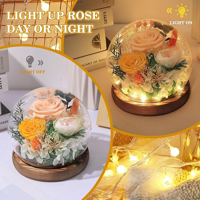FIACO Mother‘s Day Mothers Gifts for Mom Birthday Gifts for Women Preserved Flowers in Glass Dome Long-Lasting Eternal Fresh Roses for Her Grandma Wife Daughter Forever Flowers for Delivery Prime