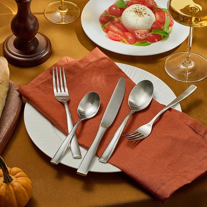 KINGSTONE 40-Piece Silverware Set for 8, Matte Stainless Steel Flatware Set with Forks, Knives, Spoons, Dishwasher Safe, Rust Resistant Cutlery for Home & Wedding
