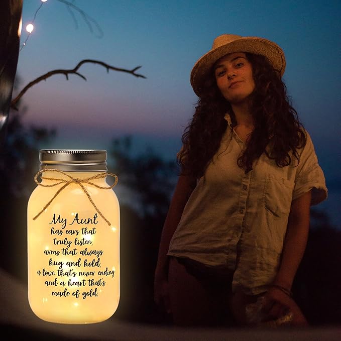 Maracco Mothers Day Aunt Gifts from Niece Nephew, Mason Jar Night Lights Birthday Gifts for Aunts, Auntie Gift Ideas, Best Aunt Ever Gift, Great Favorite Auntie Mason Jar (30oz)