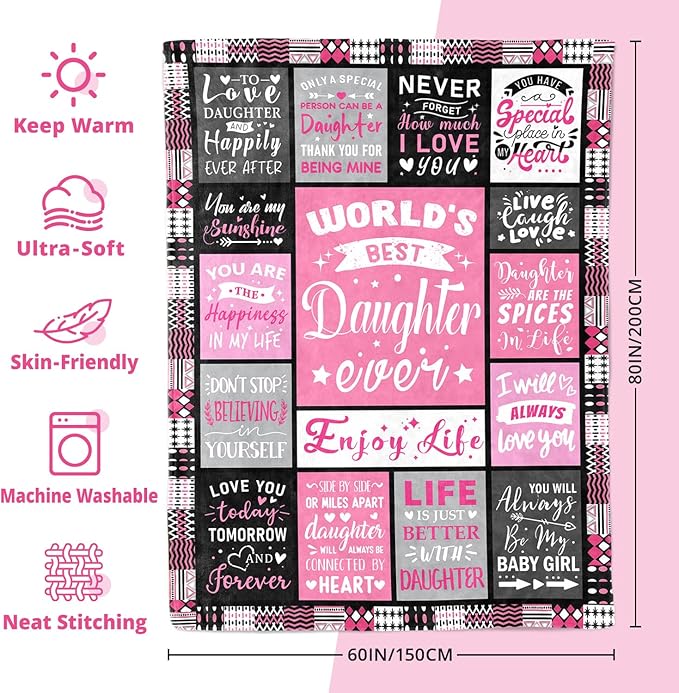 Daughter Mothers Day Birthday Gifts from Mom Dad - World's Best Daughter Ever Gifts - Teen Girl Gifts Trendy Stuff - Graduation Presents for Daughters Adult - Daughters Life Blanket 60"x80"
