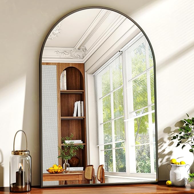 XRAMFY 24"x36" Black Arched Bathroom Mirror - Wall Mirror for Bathroom, Metal Frame Vanity Mirror, Dresser Mirror, Arch Decorative Mirrors for Living Room, Bedroom, Entryway, Mantle