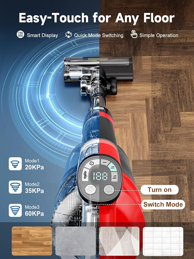 Cordless Vacuum Cleaner for Home, Pet Hair, 60KPa, Lightweight | 700W brushless motor, up to 70-min runtime, dual 8000mAh batteries, 2L dust cup, LED display, for carpet & hardwood floors
