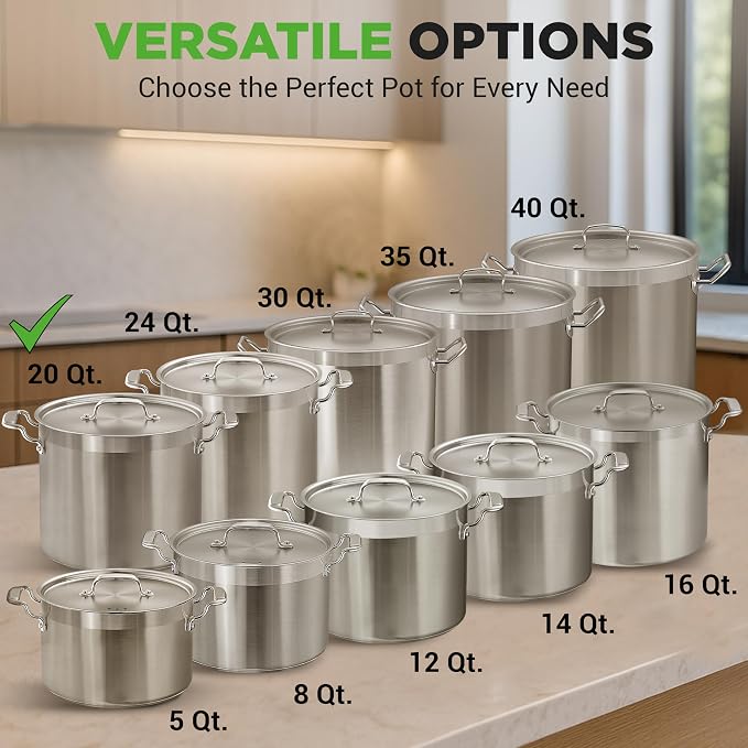 NutriChef 20 Quart Heavy-Duty Stockpot with Stainless Lid - Large Pot for Induction, Gas & Electric Cooktops, Perfect for Soups & Stews