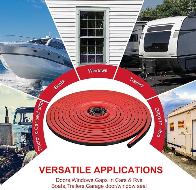 Pangda 35Ft D Shape Rubber Weather Stripping Foam Self-Adhesive EPDM Seal Strip for Noise Reduction Waterproof Dustproof for Cars Boats RVs Windows Doors (0.59" W x 0.55" H)