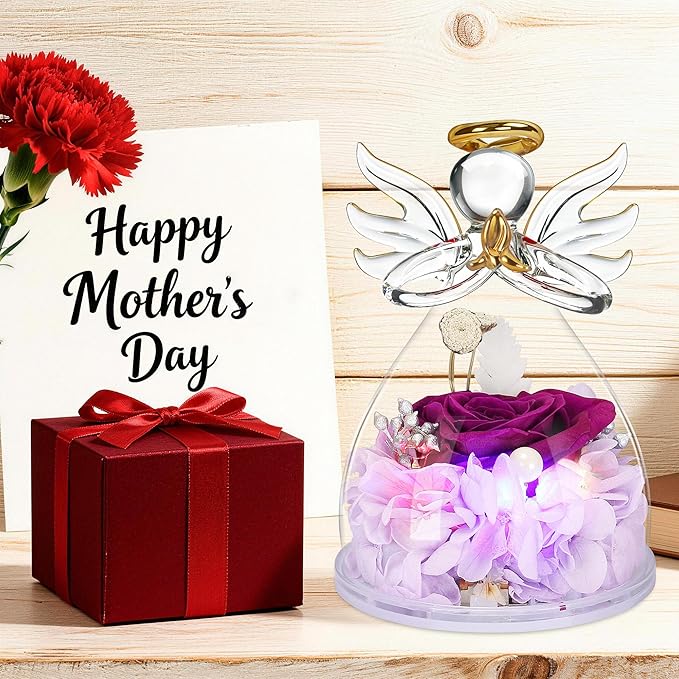Mothers Day Mom Gifts for Mom,Fresh Flowers for Delivery,Birthday Gifts for Women Her,Preserved Flowers in Angel Figurines,Angel Gifts for Moms Mothers Day Grandma Wife Sister,Light Up Purple Gift