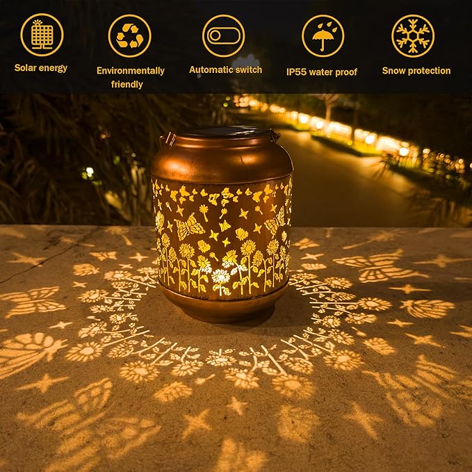 ANYTALK Solar Lanterns Outdoor Waterproof, Butterfly Gifts for Women, Solar Lights for Backyard Porch Patio Table Yard Balcony Lawn Pathway