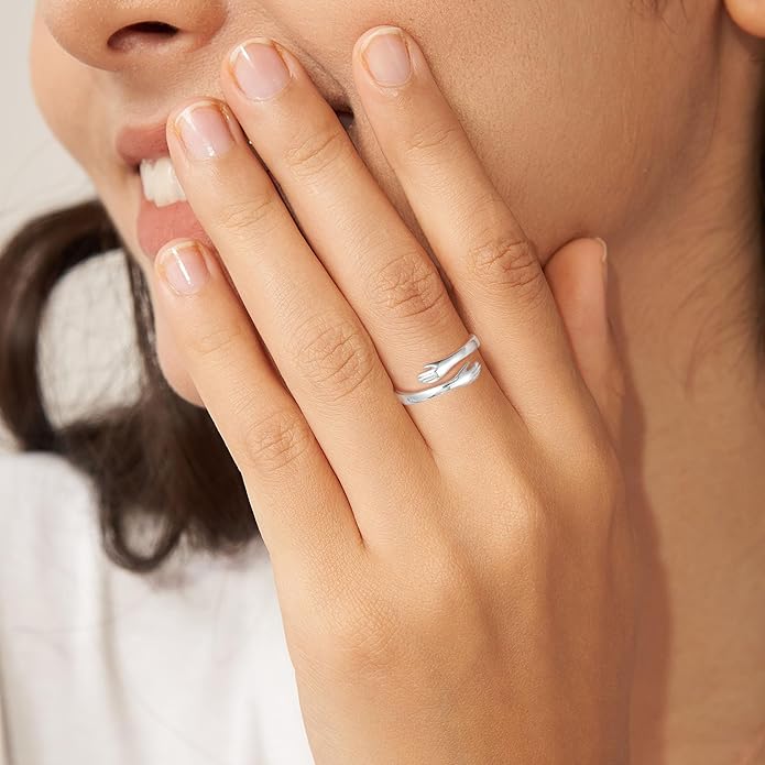 Yesteel Mothers Day Gifts - S925 Sterling Silver Hug Ring for Women Teen Girls, Adjustable Ring Jewelry Mothers Day Birthday Gifts for Daughters Mom Sister Wife Friends Grandma