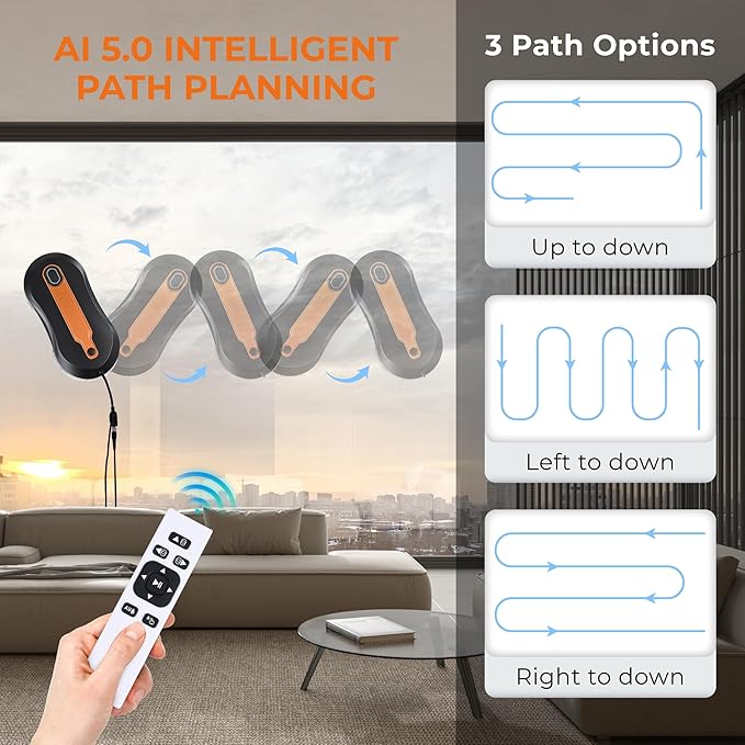 FRUITEAM Automatic Window Cleaner Robot with Dual Direction Auto-Spray, APP and Remote Control, Smart Path Detection, Triple Safety System Anti-Drop for High-Rise Windows, Glass,Door, with 8 Rags