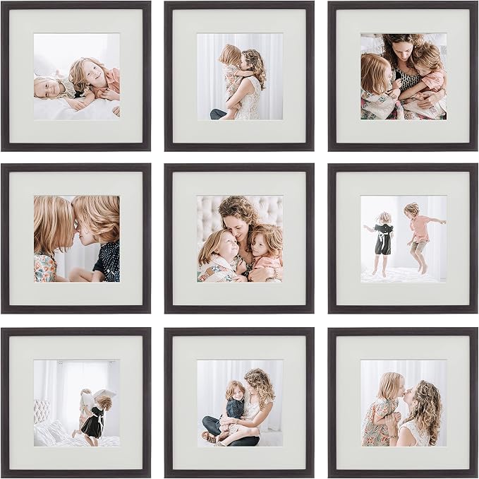 Sheffield Home 9 Piece Gallery Wall Frame Set, 12x12 Inch, Dark Oak