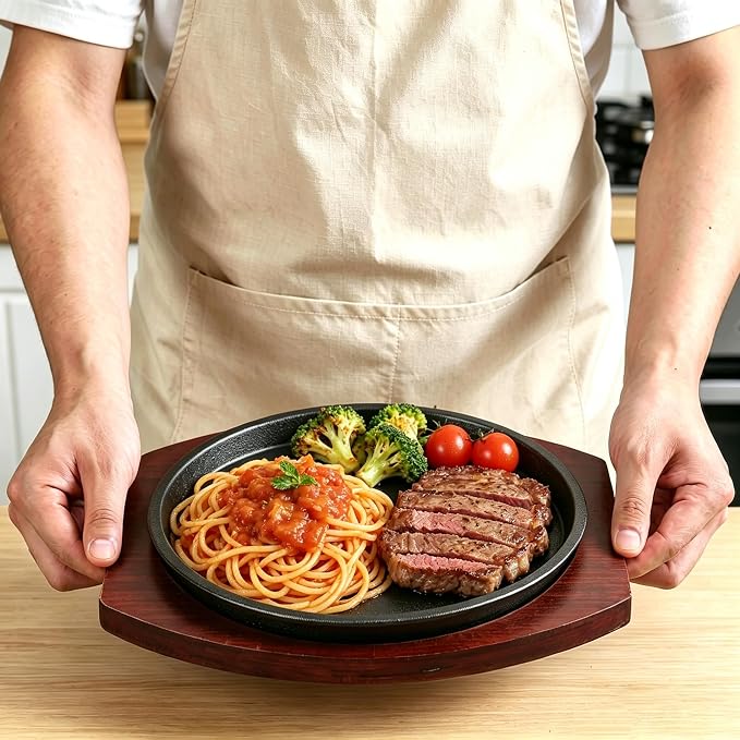 Cast Iron Fajita Plate, Skillet Pan, Steak Platter (9 inch with Base)