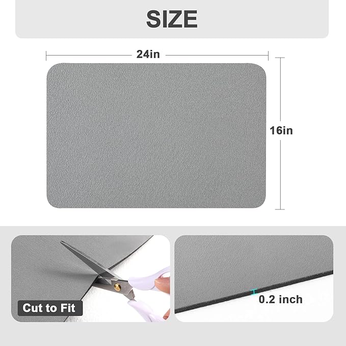 Ecotrim Absorbent Coffee Mat , Stain Hiding PU Leather Surface, Non-Slip Natural Rubber Backing, Quick Dry Mat for Espresso Machine, Kitchen Counter ,Grey | 16" x 24"