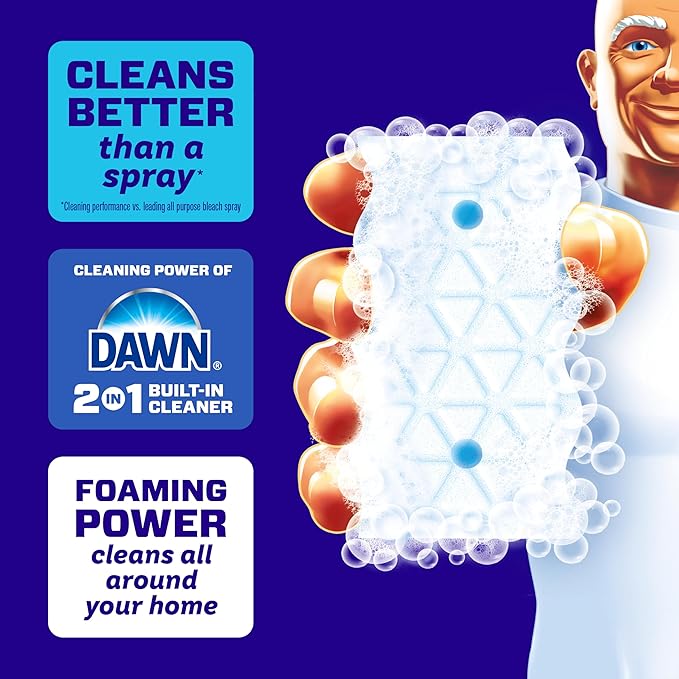 Mr. Clean Magic Eraser Foaming Sponge, All Purpose, Dawn Cleaning Power, Wall Cleaner, Sneaker Cleaner, Oven Cleaner, Kitchen, Bathroom, Shower Cleaning Supplies, Scrubber, Ultra Foamy, 7ct