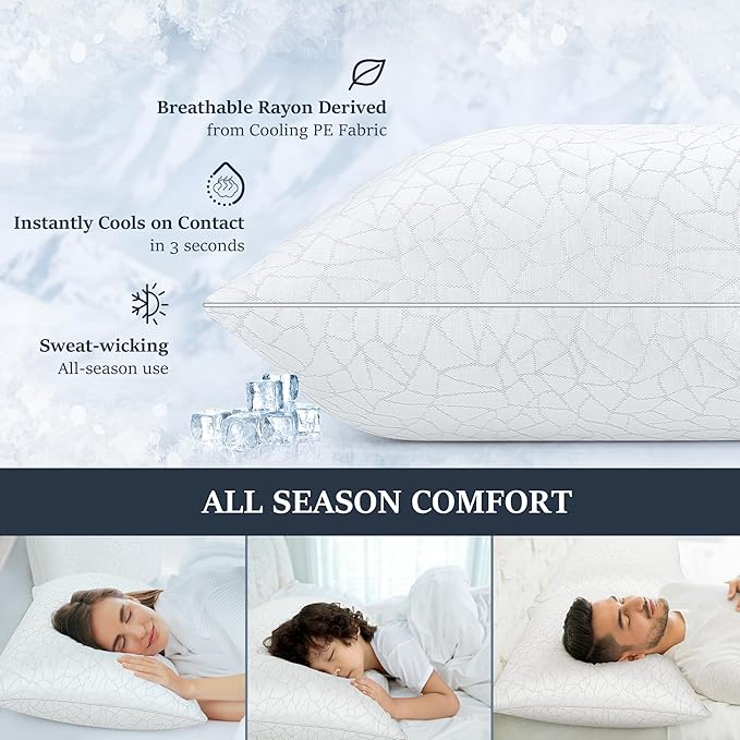 COZSINOOR Standard Size Cooling Bed Pillows - Premium Down Alternative Breathable Pillows Set of 2 for Side, Back, and Stomach Sleepers Hotel Quality Fluffy Soft Microfiber Fill Skin-Friendly