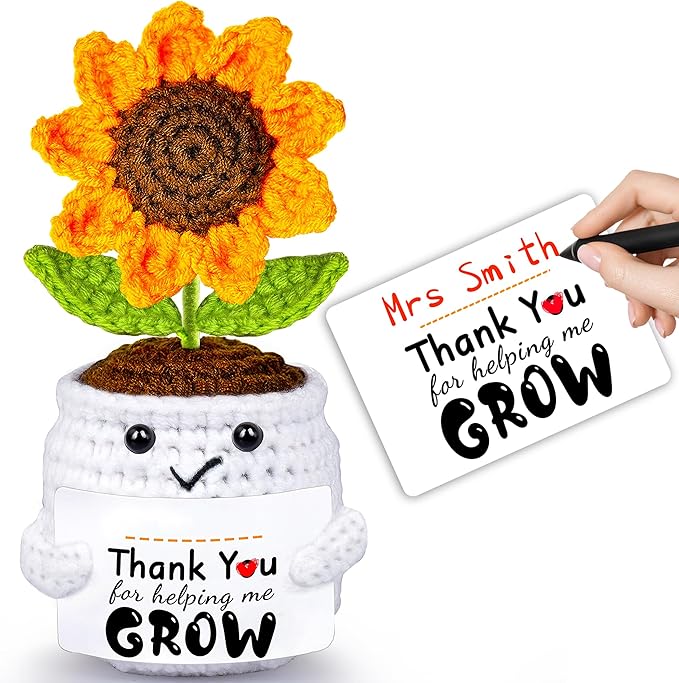 Teacher Appreciation Gifts, Teacher's Day Graduation Thank You Gifts for Teacher Handmade Crochet Sunflower Doll, Personalized Mothers Day Birthday Retirement Gift for Teachers Mentor Coworker Boss