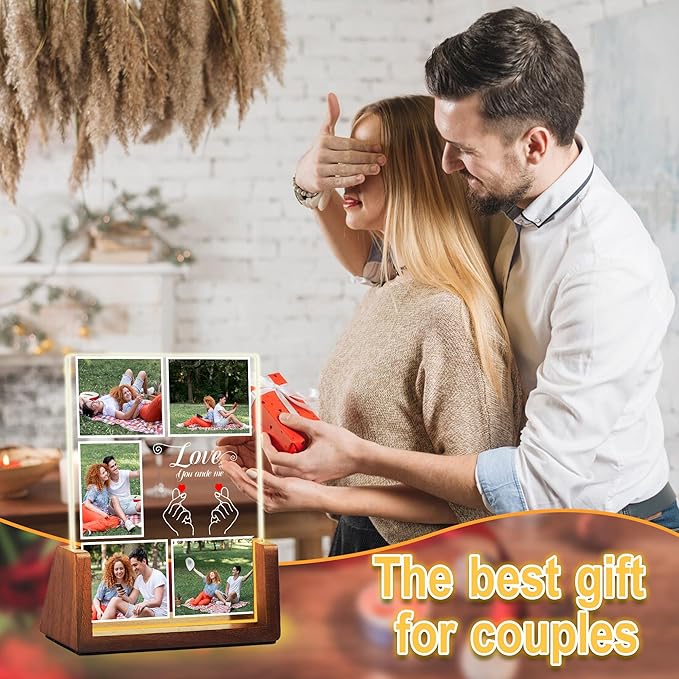 Personalized Valentines Day Couples Gifts For Him Her Women Men, Custom Light Up Picture Frame With Photo Name, Customized Anniversary Birthday Gifts For Boyfriend Girlfriend Husband Wife