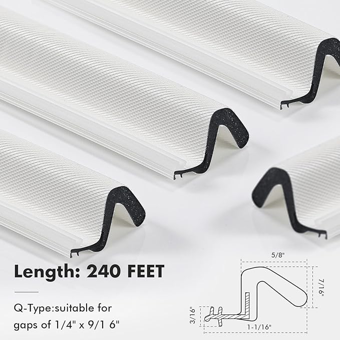BBTO Weather Stripping Door Seal Exterior Weather Strip for Window V-Shaped Foam Kerf Garage Door Gap Blocker Soundproof Home Improvement Easy to Install(240 Feet,White)