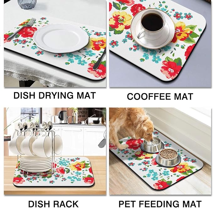 Coffee Bar Mat Accessories for Countertop Absorbent Hide Stain Rubber Backed Dish Drying Mats for Kitchen Counter Draining Pad Decor Gift(24x16in)