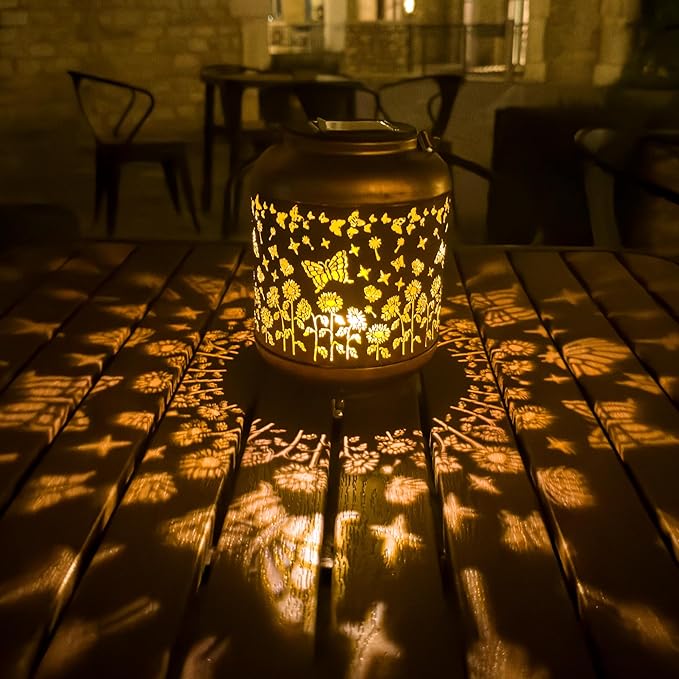 ANYTALK Solar Lanterns Outdoor Waterproof, Butterfly Gifts for Women, Solar Lights for Backyard Porch Patio Table Yard Balcony Lawn Pathway